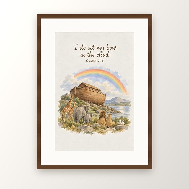 Noah's Ark, Genesis 9:13 watercolor print, framed