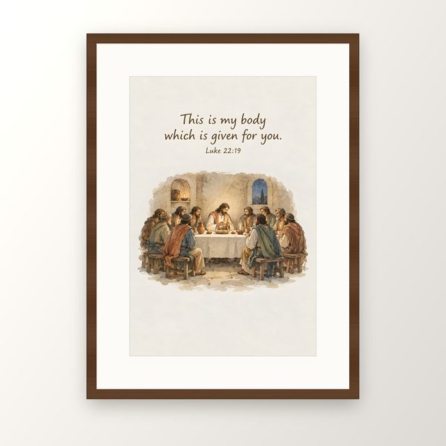 Last Supper, Luke 22:19 watercolor print, framed