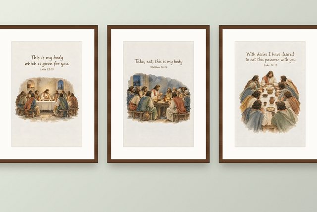 Three framed Last Supper prints hung together as a gallery wall