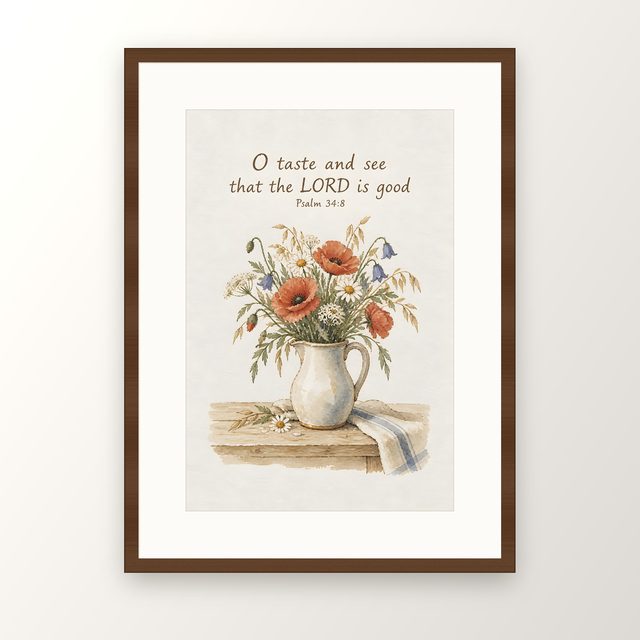 O Taste and See That the LORD Is Good, Psalm 34:8 watercolor print, framed